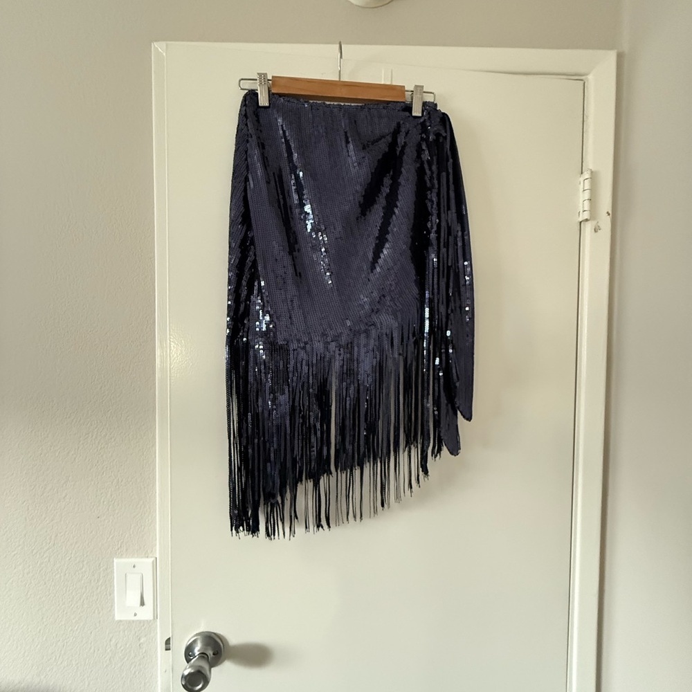 House of Harlow 1960 Black Asymmetrical Sequin Midi Skirt